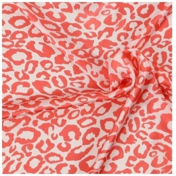 Square Scarf Hair Tie Neck Purse Accent Coral Silver Leopard Print NEW - Picture 3 of 3